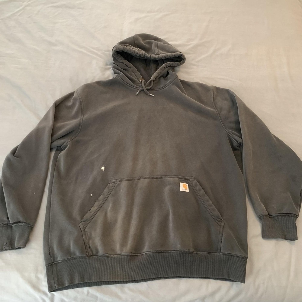 Carhartt Hoodie Mens XL Gray Defender Loose Fit Pullover Thrashed Faded Grunge